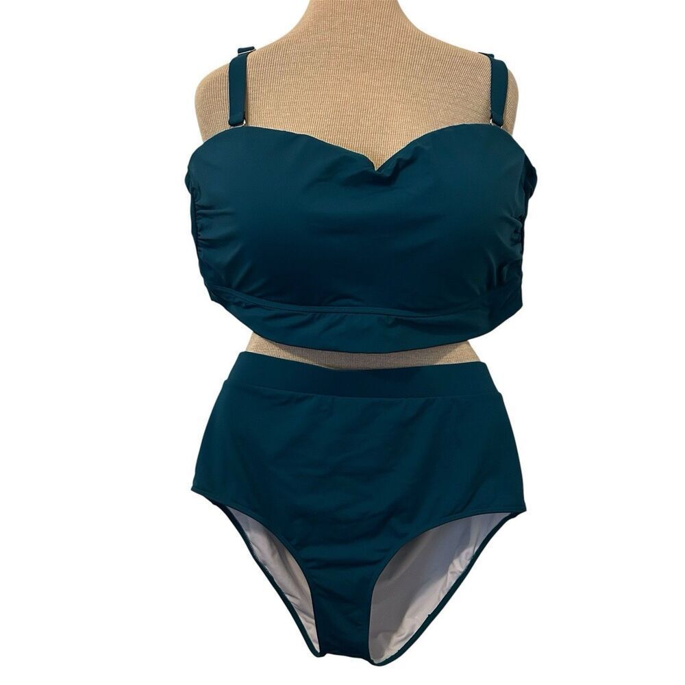 Tempt Me Plus Size Swimsuit Women 2 Piece Blue Green 24W Coastal Beach Cruise